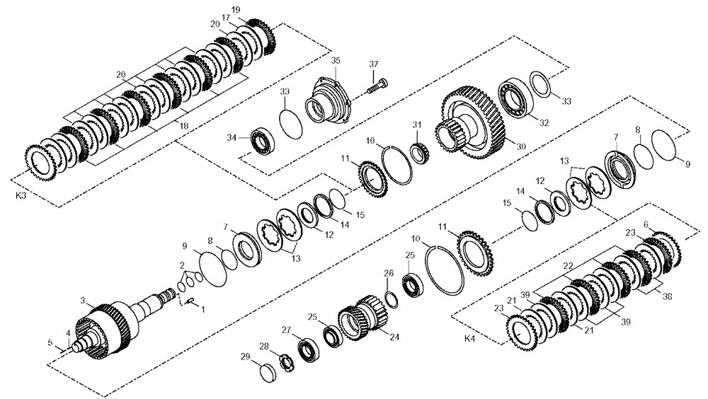 Схема запчастей Case 330 - (18A00020577[01]) - TRANSMISSION - CLUTCH ASSEMBLY (03) - Converter / Transmission