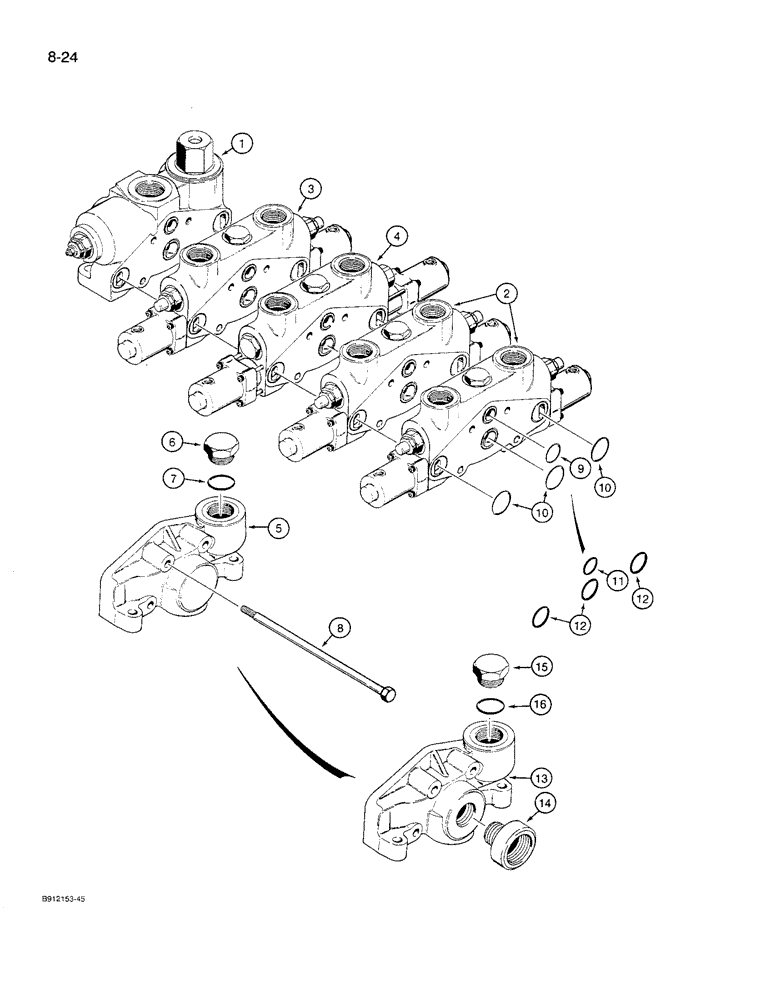 Схема запчастей Case 621 - (8-24) - LOADER CONTROL VALVE, FOUR SPOOL (08) - HYDRAULICS