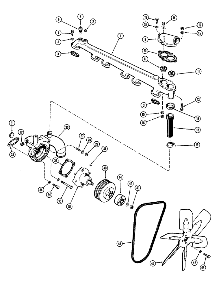 Схема запчастей Case W8E - (007A) - WATER PUMP & ATTACHING PARTS, (377B) SPARK IGNITION ENGINE (02) - ENGINE