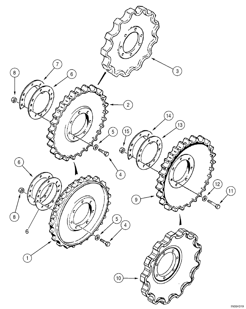 Схема запчастей Case 550H-IND - (05-02) - SPROCKET, TRACK, 1346 MM (53 INCH) GAUGE LONG TRACK (LT) MODELS (11) - TRACKS/STEERING