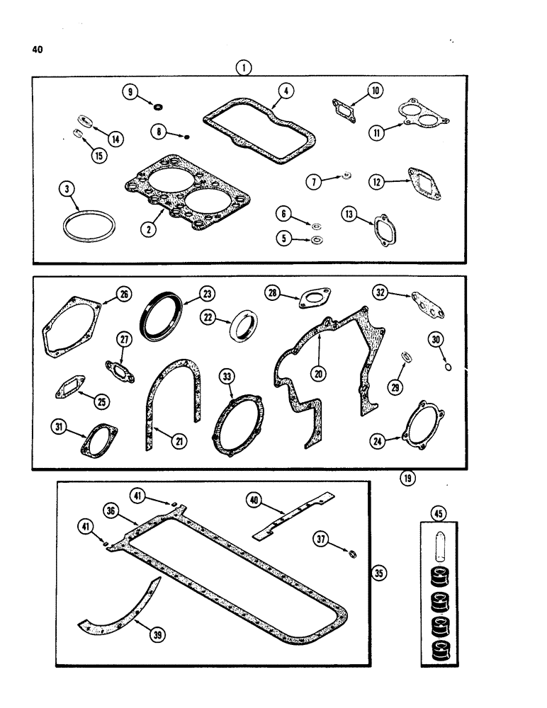 Схема запчастей Case W20 - (040) - ENGINE GASKET KITS, 401BD AND 401BDT DIESEL ENGINE, VALVE GRIND KIT (02) - ENGINE