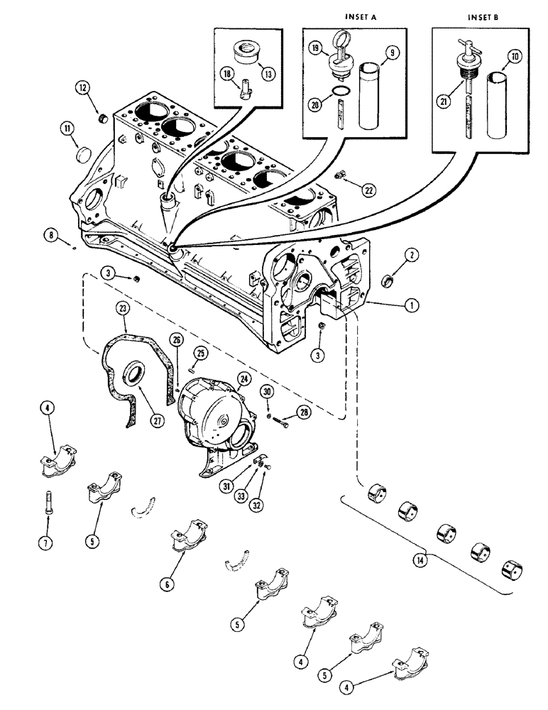 Схема запчастей Case W9B - (007A) - CYLINDER BLOCK ASSEMBLY, (401) DIESEL ENGINE, USED PRIOR TO ENGINE SERIAL NUMBER 2173890 (02) - ENGINE