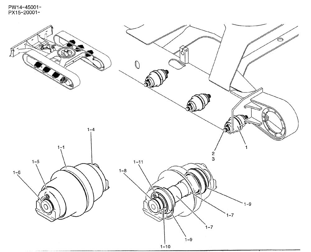 Схема запчастей Case CX31B - (02-007) - ROLLER ASSY, TRACK (39) - FRAMES AND BALLASTING