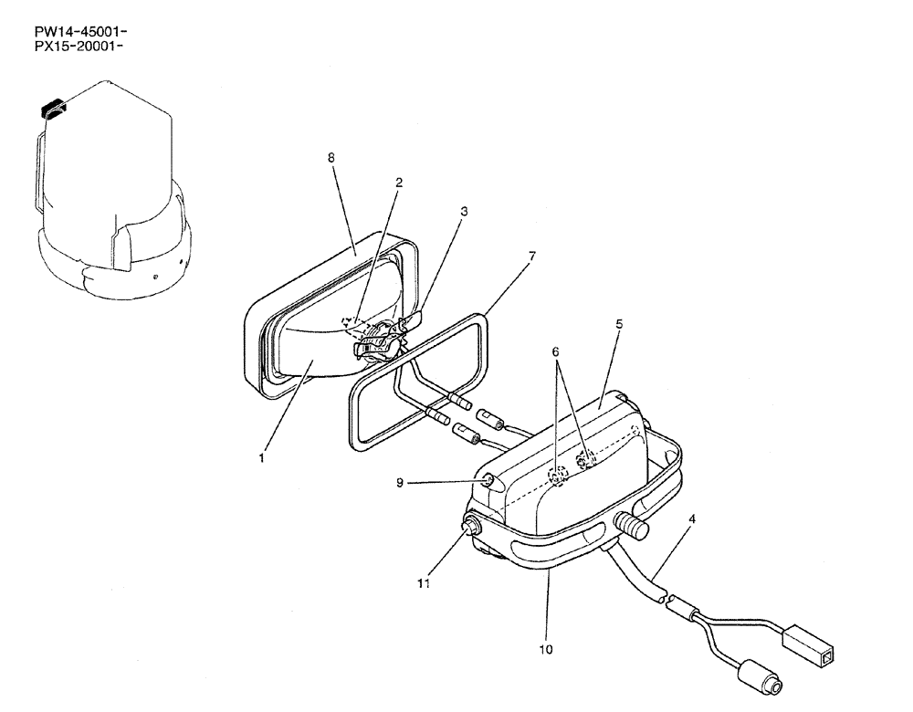 Схема запчастей Case CX36B - (01-059) - LIGHT ASSY, P/N PW80S00004F1 (05) - SUPERSTRUCTURE