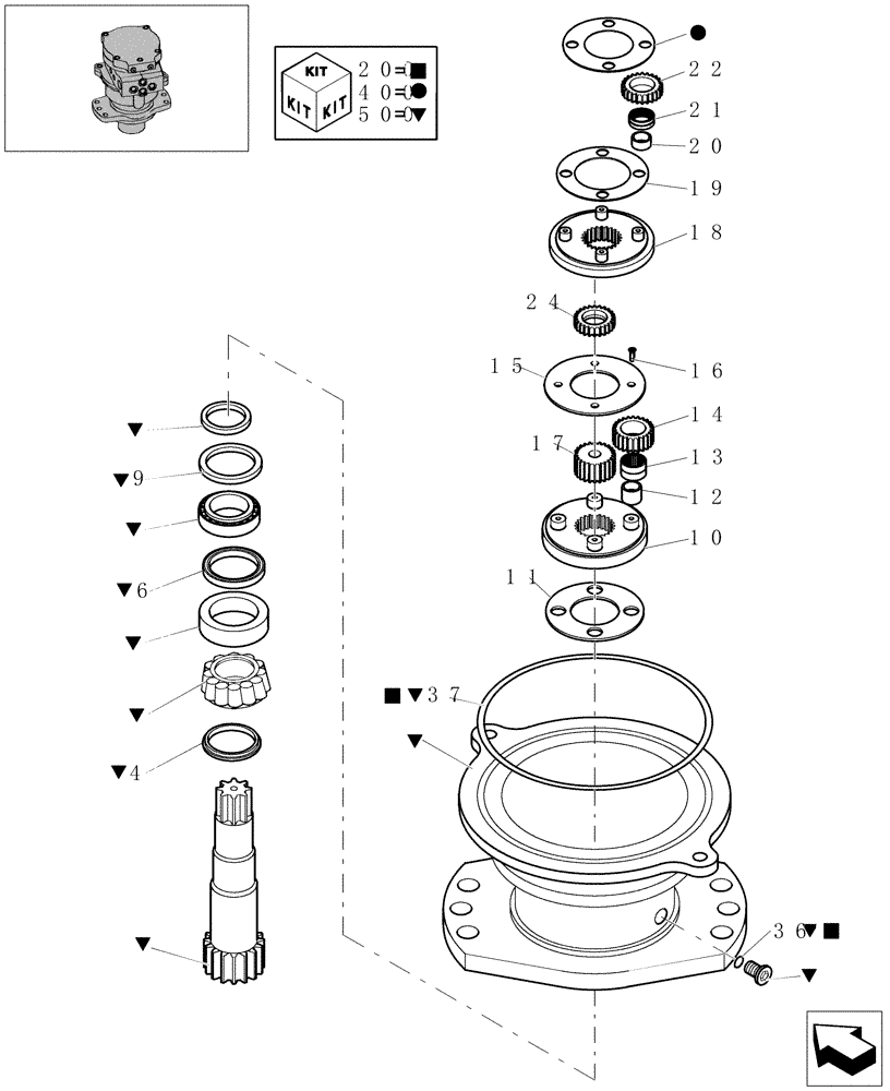 Схема запчастей Case CX31B - (1.040A[02]) - SLEW MOTOR - COMPONENTS (35) - HYDRAULIC SYSTEMS