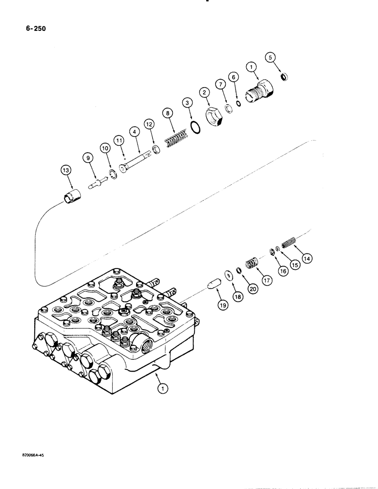 Схема запчастей Case 1455B - (6-250) - TRANSMISSION CONTROL VALVE, G103916 MODULATOR VALVE ADJUSTING PLUG (ITEM 1) HAS SEPARATE NUT (06) - POWER TRAIN