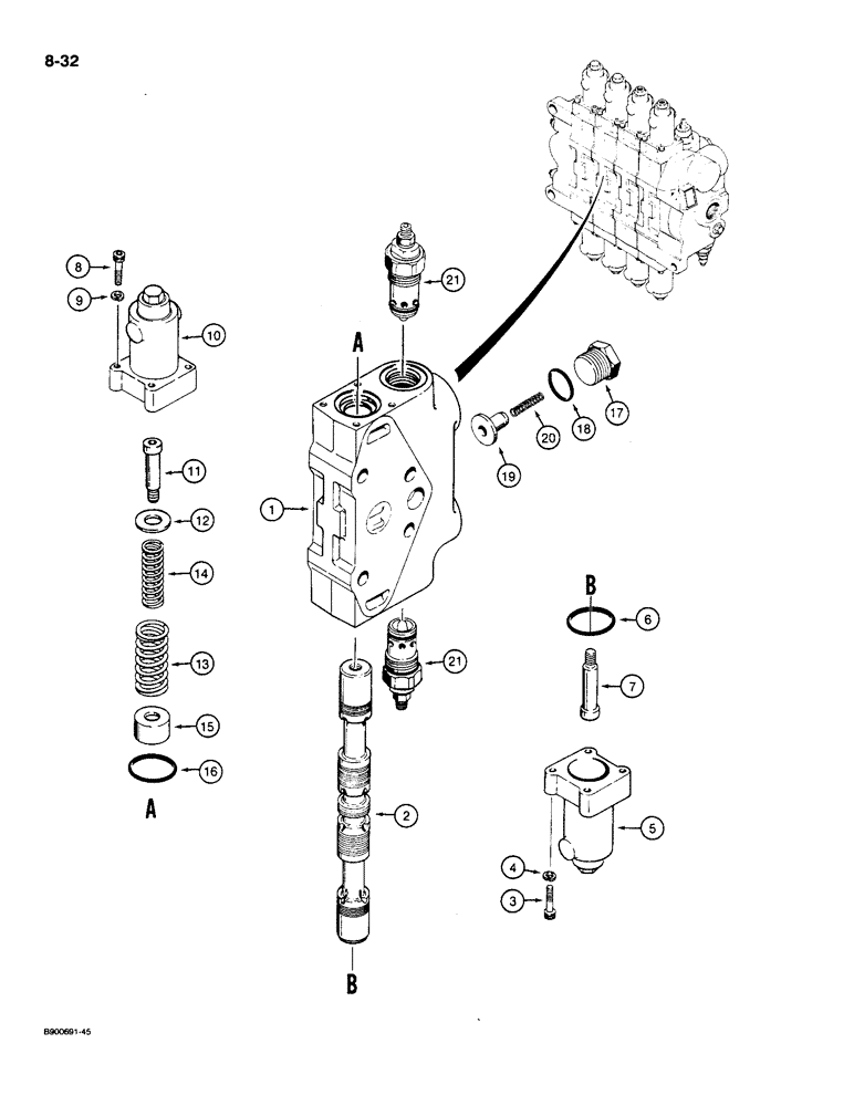 Схема запчастей Case 1085C - (8-032) - AUXILIARY SECTION - 1986643C1 (08) - HYDRAULICS