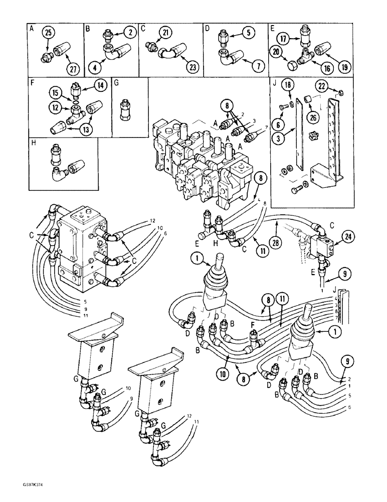 Схема запчастей Case 170C - (8-048) - HYDRAULIC CONTROL CIRCUIT, TO MAIN CONTROL VALVES (08) - HYDRAULICS