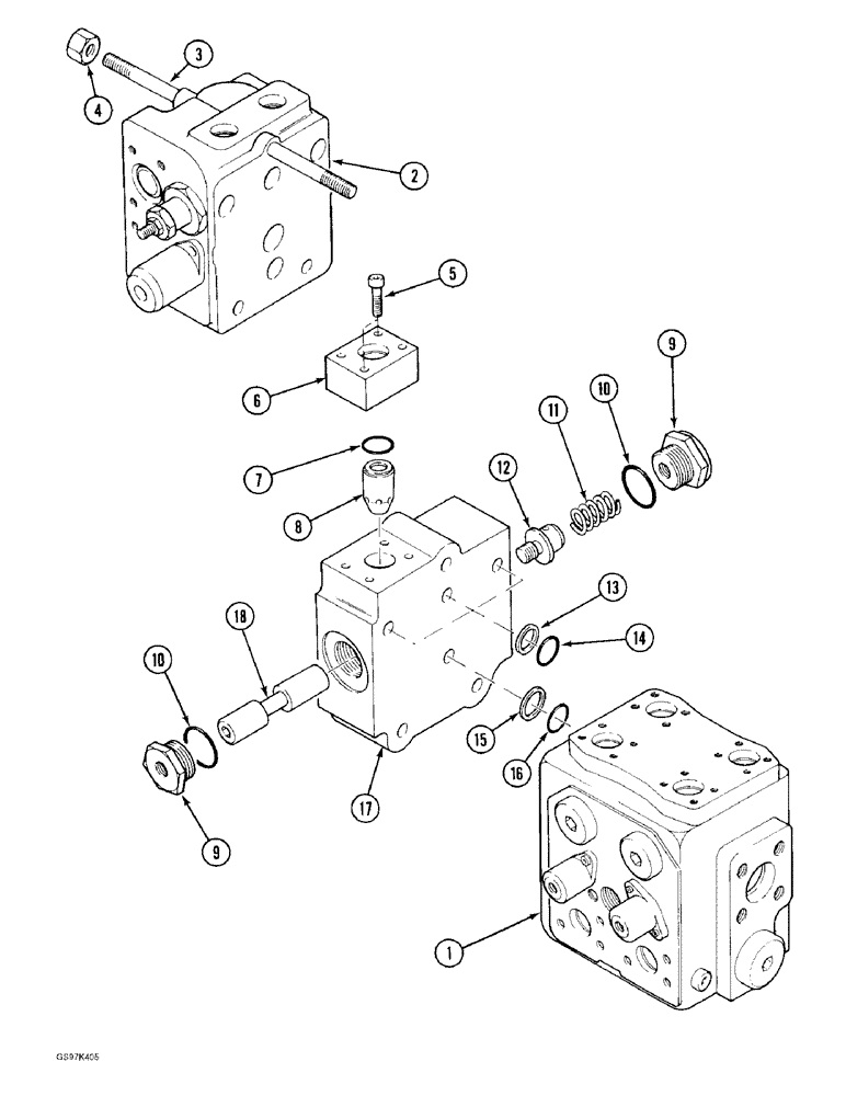 Схема запчастей Case 170C - (8-112) - SWING AND DRIVE CONTROL VALVE, CENTER BLOCK (08) - HYDRAULICS