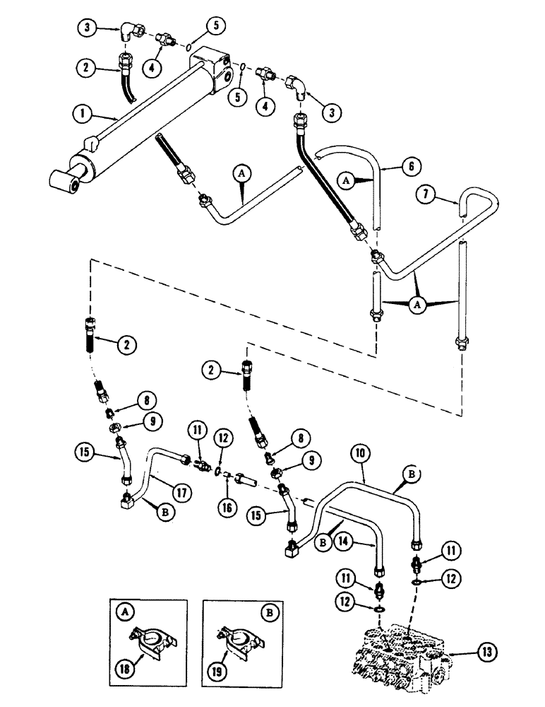 Схема запчастей Case 880B - (242) - "Y" BOOM CROWD CYLINDER TUBING (07) - HYDRAULIC SYSTEM