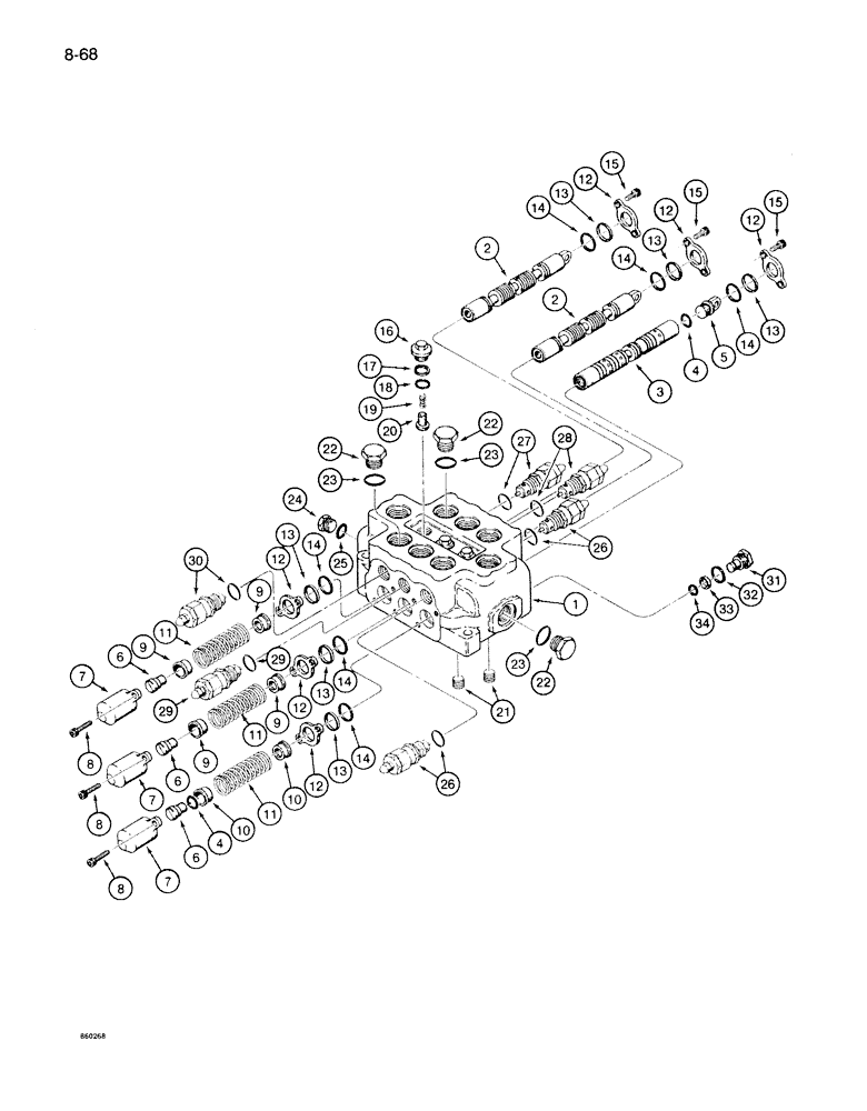 Схема запчастей Case 1086B - (8-068) - THREE SPOOL VALVE - INSIDE, USED WITH LOGGER BOOM (08) - HYDRAULICS