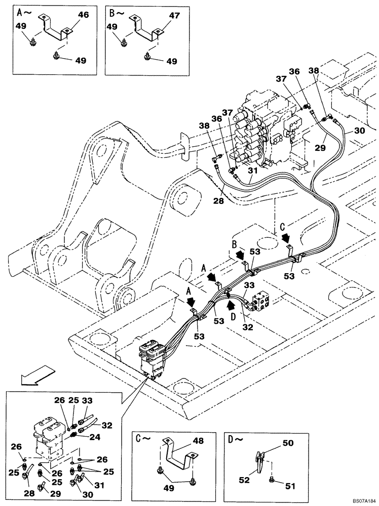 Схема запчастей Case CX160B - (08-19) - PILOT CONTROL LINES, TRAVEL - TWO WAY (08) - HYDRAULICS