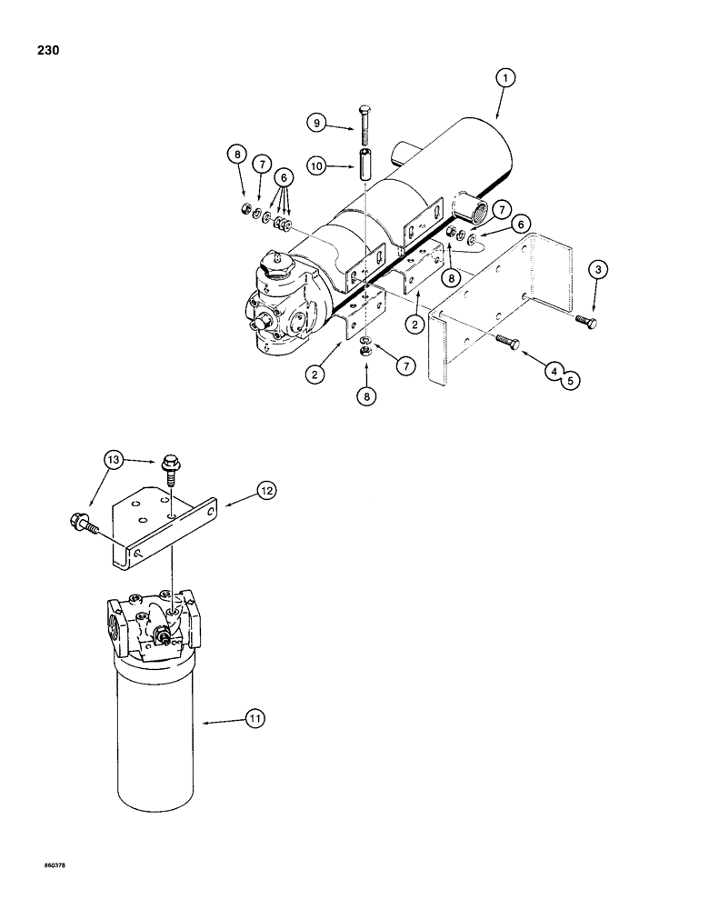 Схема запчастей Case 1150D - (230) - TRANSMISSION OIL FILTER MOUNTING, HORIZONTALLY-MOUNTED FILTER (06) - POWER TRAIN