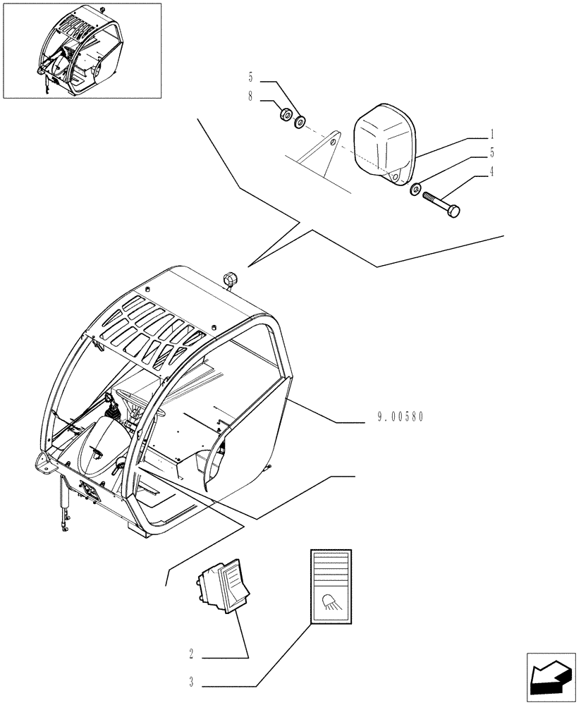 Схема запчастей Case TX742 - (9.00778A[01]) - REAR WORK LIGHTS - OPTIONAL CODE 749037021 (55) - ELECTRICAL SYSTEMS