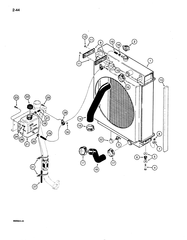 Схема запчастей Case 855D - (2-44) - RADIATOR, HOSES, AND COOLANT RECOVERY SYSTEM (02) - ENGINE