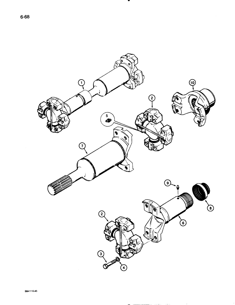 Схема запчастей Case W30 - (6-68) - FRONT AXLE DRIVE SHAFT, TRANSMISSION END (06) - POWER TRAIN