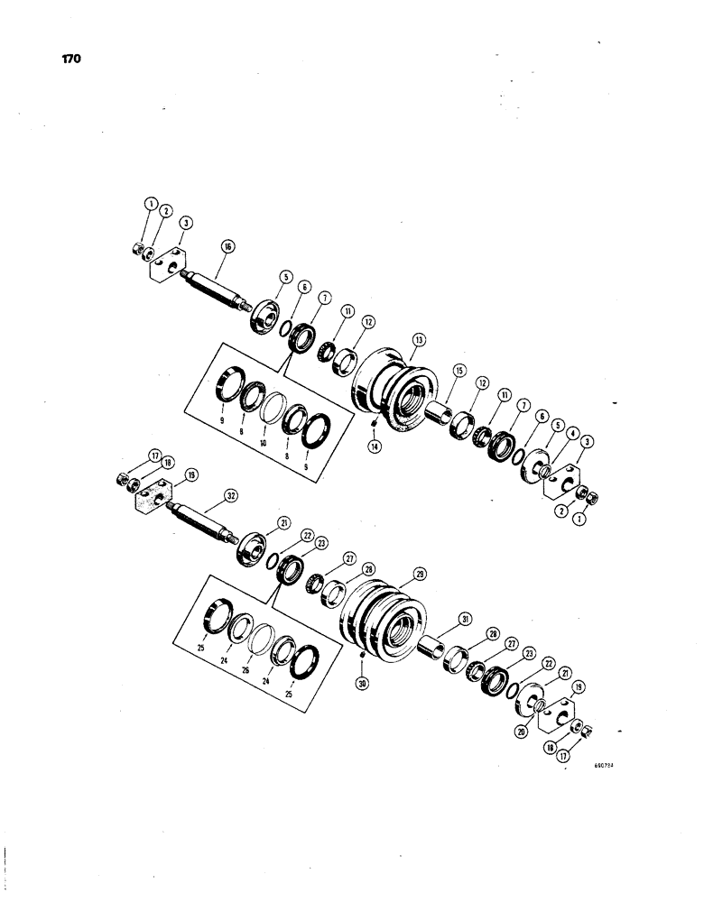 Схема запчастей Case 850 - (170) - TRACK ROLLERS, R24102 TRACK ROLLERS (SINGLE FLANGE), FOR I.D.- SEE REF 3 OF ILLUSTRATION (04) - UNDERCARRIAGE