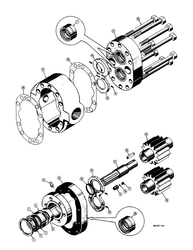 Схема запчастей Case 420B - (184) - D24447 HYDRAULIC PUMP (21 G.P.M.) 