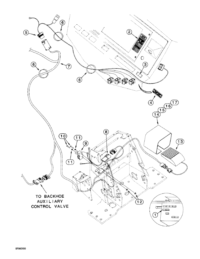 Схема запчастей Case 580L - (4-50) - BACKHOE AUXILIARY HYDRAULIC ELECTRICAL CIRCUIT (04) - ELECTRICAL SYSTEMS