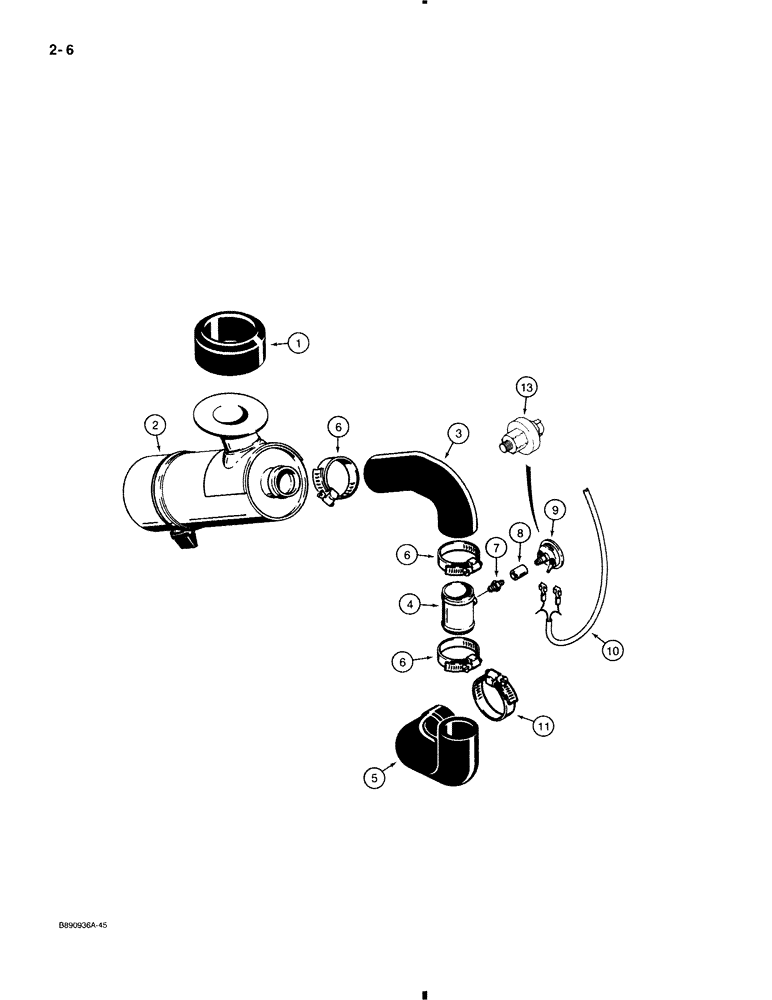 Схема запчастей Case 580K - (2-006) - AIR CLEANER AND AIR INTAKE PARTS, MODELS WITH TURBOCHARGED ENGINE (02) - ENGINE