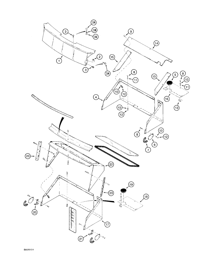 Схема запчастей Case 580SK - (9-104) - REAR CLOSURE PANELS, CANOPY MODELS - WITH BACKHOE OR, REAR (09) - CHASSIS/ATTACHMENTS