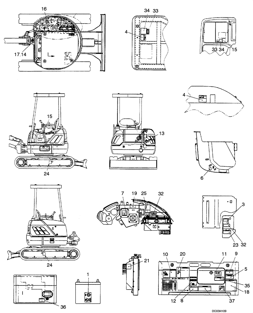 Схема запчастей Case CX25 - (09-50[00]) - DECALS - FRAME (POSITION) (09) - CHASSIS/ATTACHMENTS