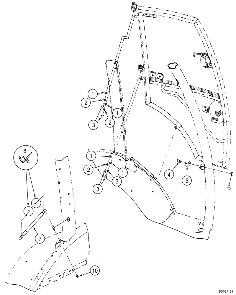 Схема запчастей Case 580SM - (09-55) - CAB - DOOR MOUNTING (09) - CHASSIS/ATTACHMENTS