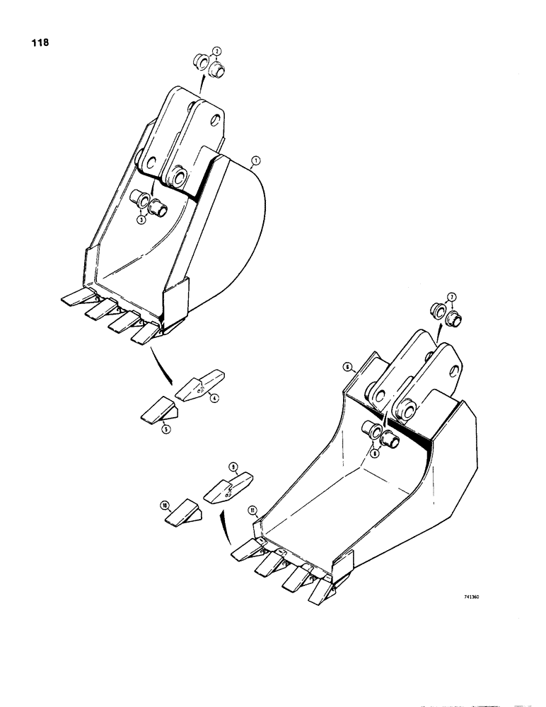 Схема запчастей Case D130 - (7-118) - BACKHOE BUCKETS, STANDARD BUCKETS 