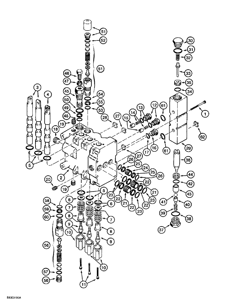 Схема запчастей Case 560 - (8-084) - BACKHOE CONTROL VALVE ASSEMBLY - H674500, INLET SECTION, D125 BACKHOE (08) - HYDRAULICS