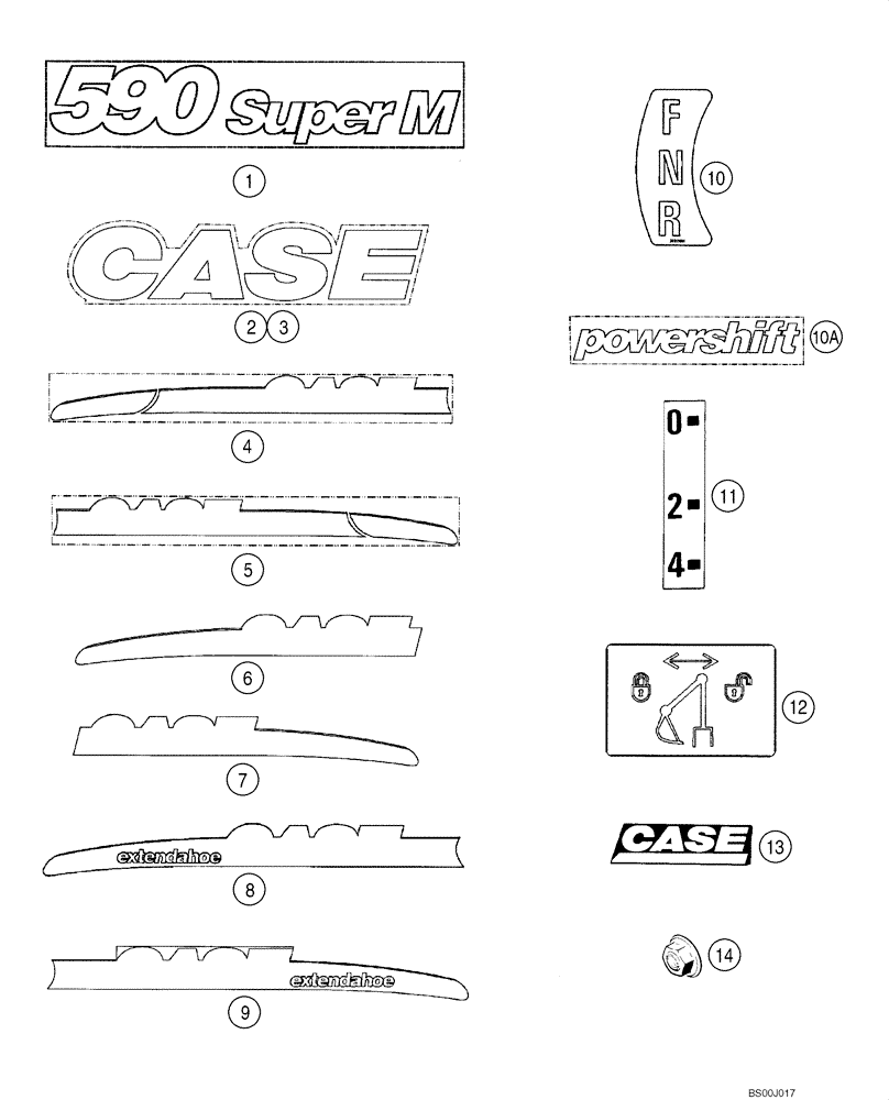 Схема запчастей Case 590SM - (09-73) - DECALS (09) - CHASSIS/ATTACHMENTS