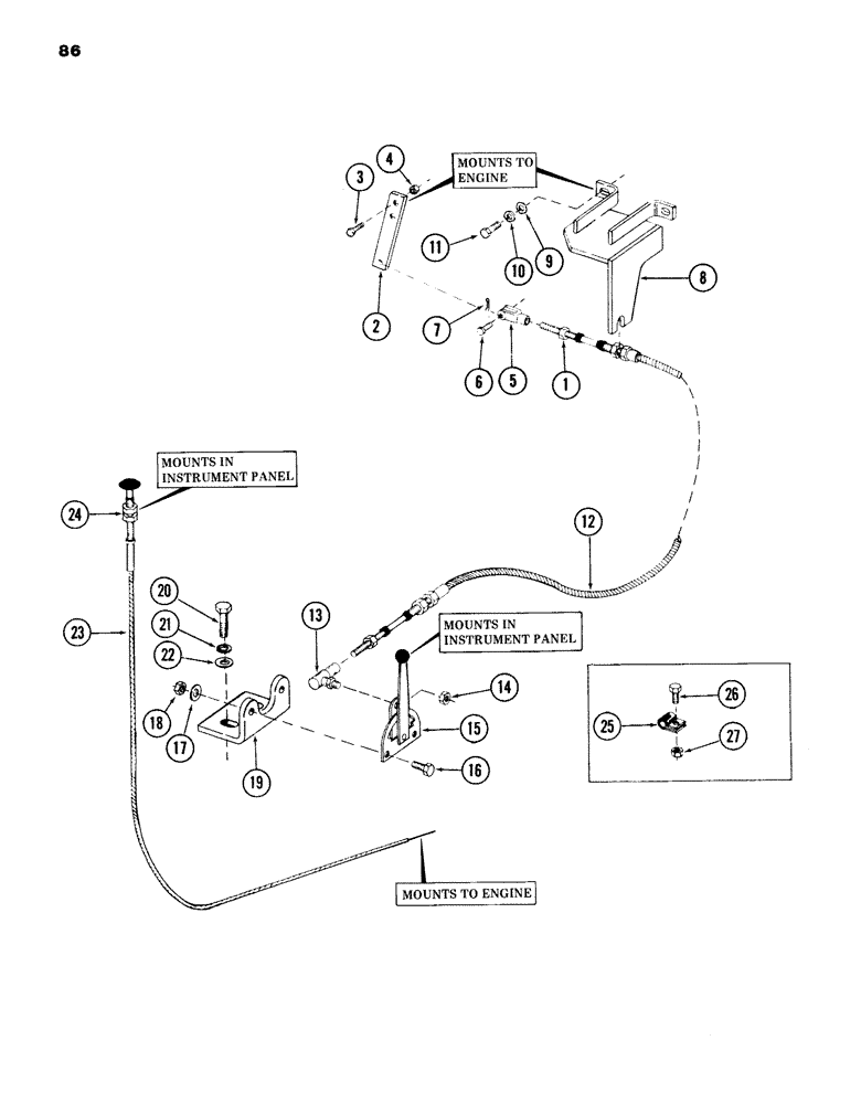 Схема запчастей Case 980B - (086) - THROTTLE AND SHUT-OFF CONTROL CABLES (01) - ENGINE