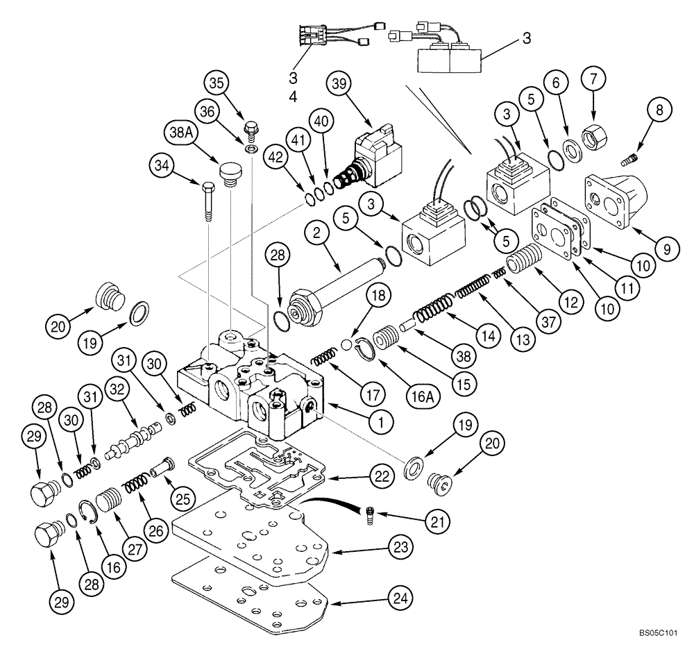 Схема запчастей Case 580SM - (06-23A) - TRANSMISSION ASSY (87456843 OR 87456844) - VALVE, CONTROL (MODELS WITHOUT POWERSHIFT) (06) - POWER TRAIN