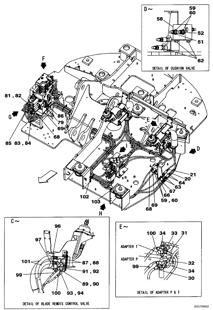 Схема запчастей Case CX75SR - (08-54[02]) - PILOT CONTROL LINES, TRAVEL - OPTIONAL (2-WAY) - WITH DOZER BLADE (08) - HYDRAULICS