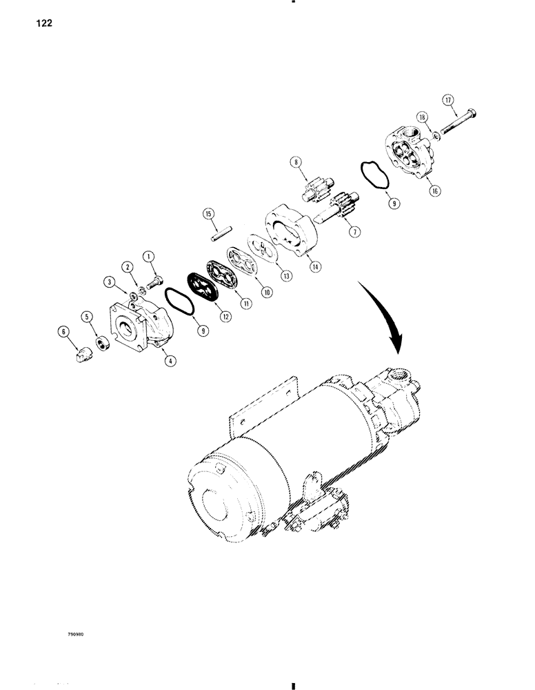 Схема запчастей Case W11 - (122) - L78440 AUXILIARY STEERING PUMP (05) - STEERING