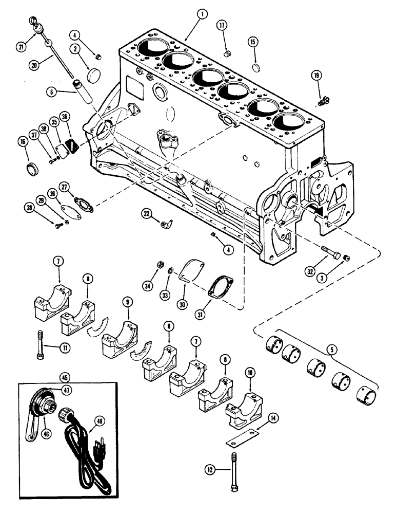 Схема запчастей Case W8E - (038) - CYLINDER BLOCK ASSY., (377B) SPARK IGNITION ENGINE, CYLINDER (02) - ENGINE