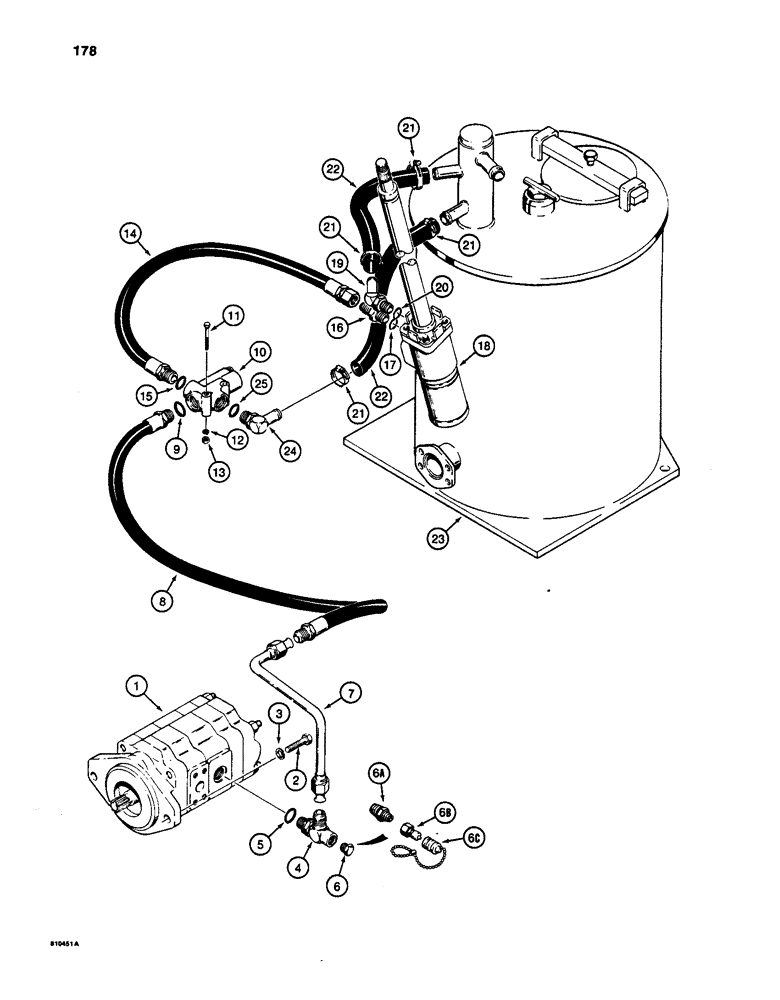 Схема запчастей Case W24C - (178) - STEERING HYDRAULIC CIRCUITS - PUMP TO RESERVOIR, MODELS WITHOUT AUXILIARY STEERING (05) - STEERING