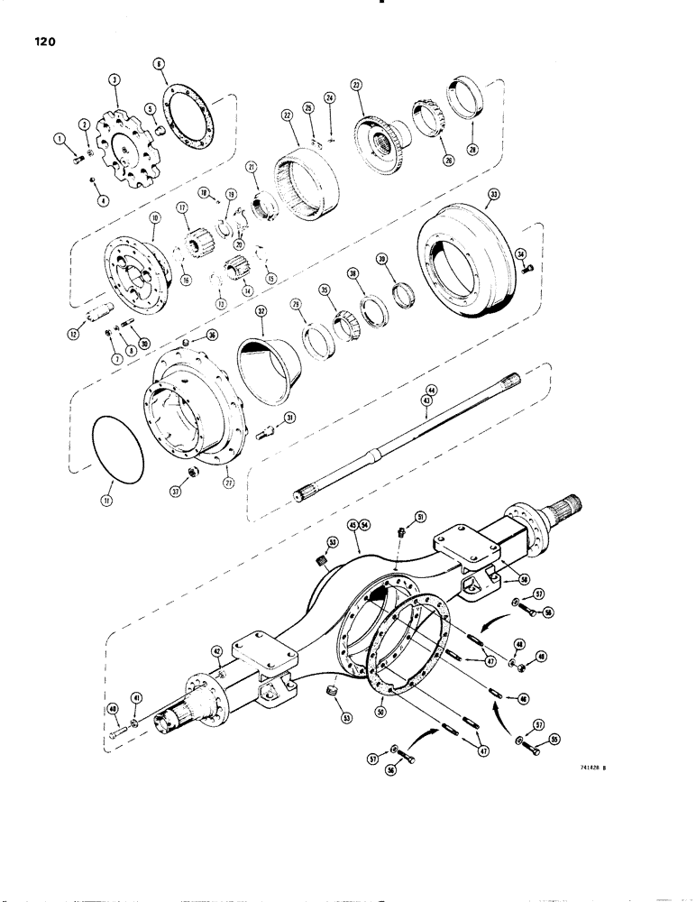 Схема запчастей Case W20 - (120) - AXLE HOUSING AND PLANETARY (06) - POWER TRAIN