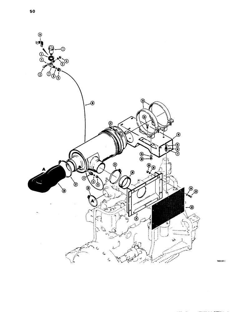 Схема запчастей Case 1450 - (050) - AIR CLEANER AND MOUNTING, SIDE INTAKE (02) - ENGINE