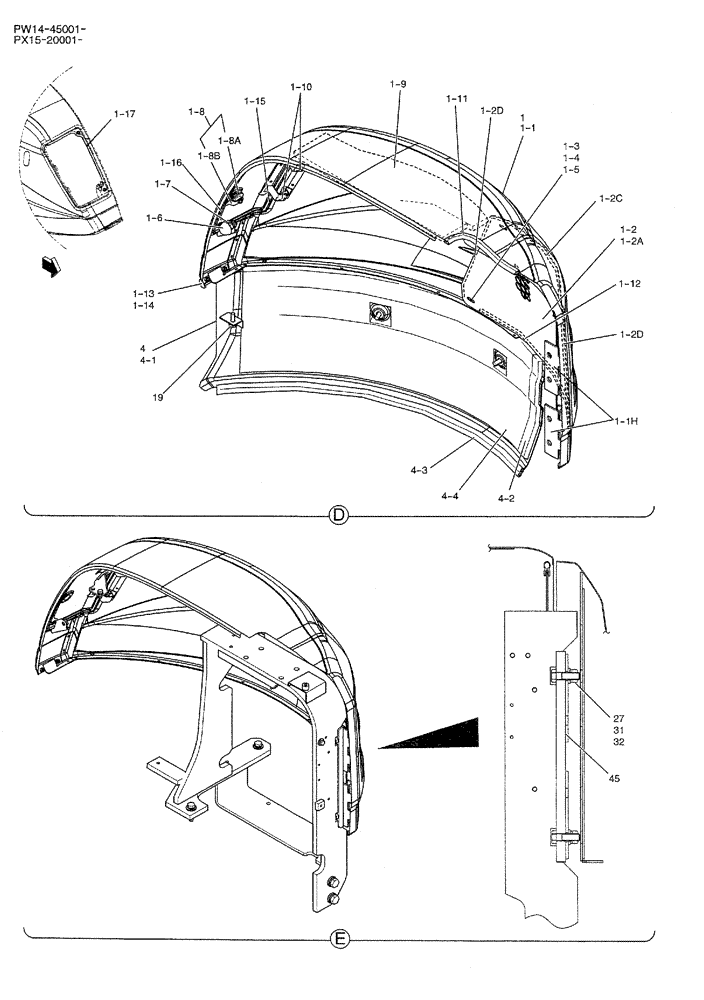 Схема запчастей Case CX36B - (05-023) - GUARD INSTAL (COOLER), P/N PW21C00027F1 OPTIONAL PARTS