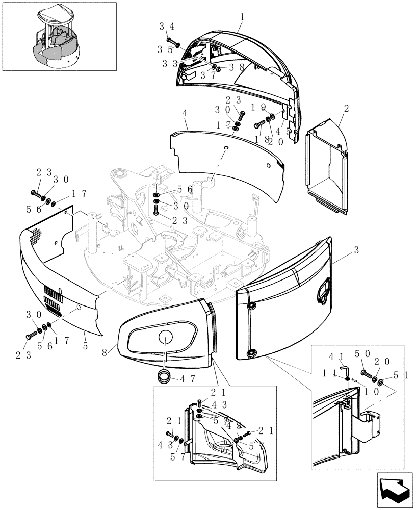 Схема запчастей Case CX27B - (1.300[01]) - GUARDS - CANOPY (01) - Section 1