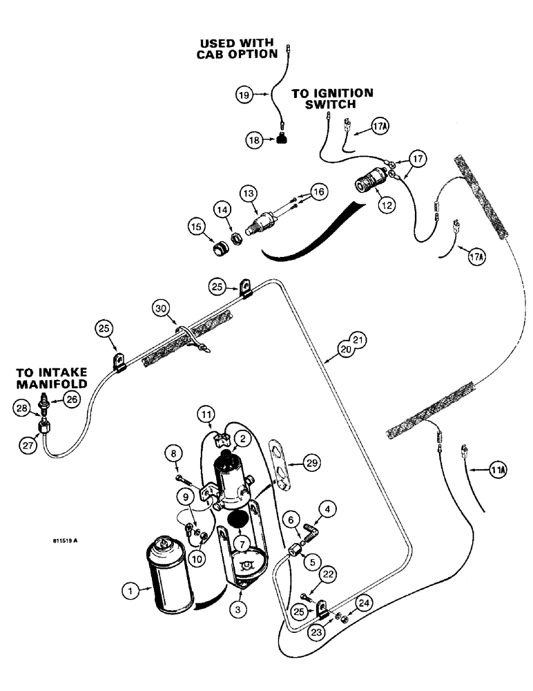 Схема запчастей Case W14 - (240) - COLD START SYSTEM, SEE ITEMS 1 AND 2 FOR IDENTIFICATION (04) - ELECTRICAL SYSTEMS