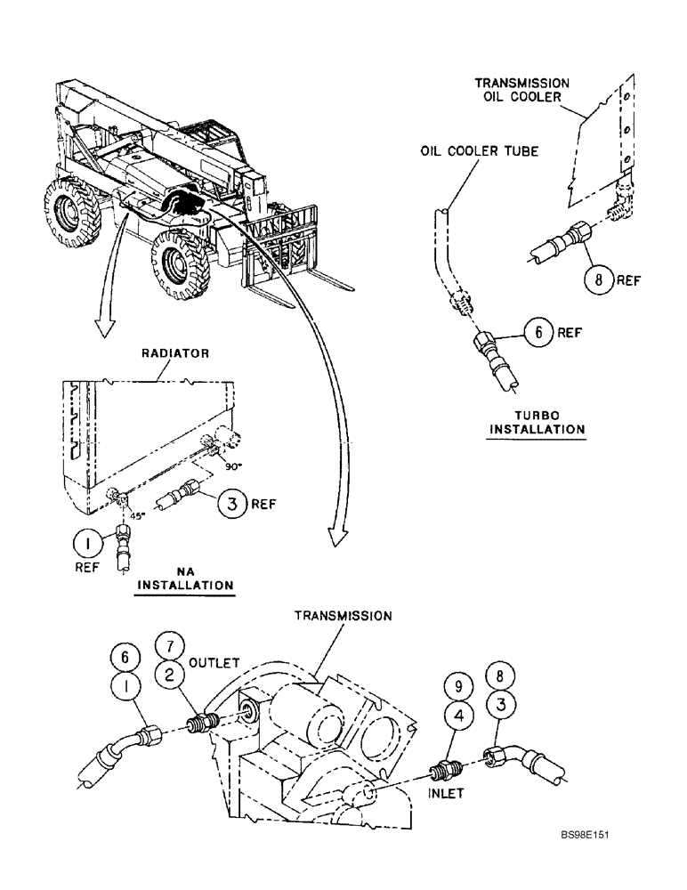 Схема запчастей Case 688G - (6-22) - TRANSMISSION COOLING LINES, ASPIRATED AND TURBO (06) - POWER TRAIN