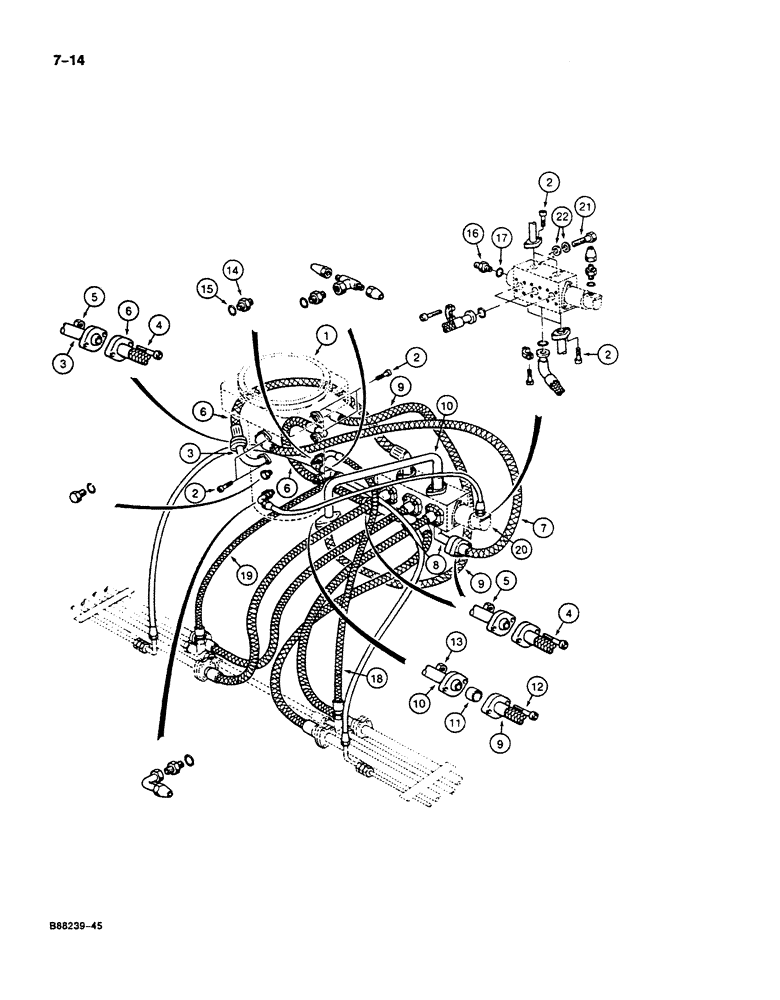 Схема запчастей Case 125B - (7-14) - TRACK DRIVE, RANGE DRIVE & BRAKE HYD. LINES, SWIVEL TO SELECTOR VALVE & LOWER LINES, PIN 74880-74963 (07) - BRAKES