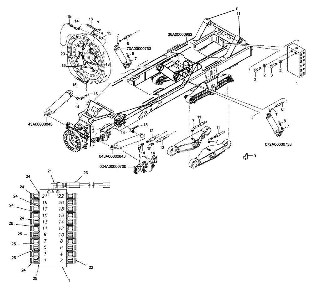 Схема запчастей Case 327B - (94A01000522[001]) - GREASE CIRCUIT, AUTOMATIC - REAR FRAME (87567931) (09) - Implement / Hydraulics / Frame / Brakes