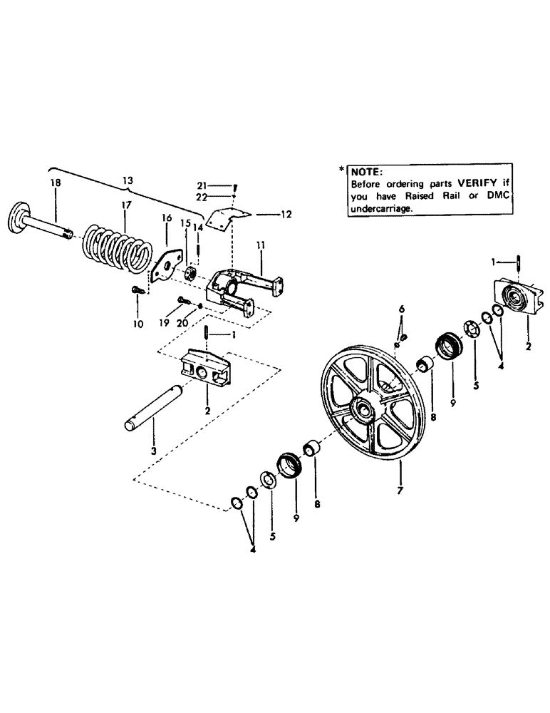 Схема запчастей Case 50 - (B04) - DMC IDLER WHEEL AND TRACK ADJUSTER, (USED ON UNITS WITH S/N 1 THRU 306) (48) - TRACKS & TRACK SUSPENSION