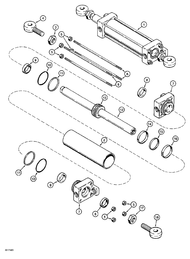 Схема запчастей Case 580SL - (5-012) - STEERING CYLINDER, TWO WHEEL DRIVE FRONT AXLE (05) - STEERING