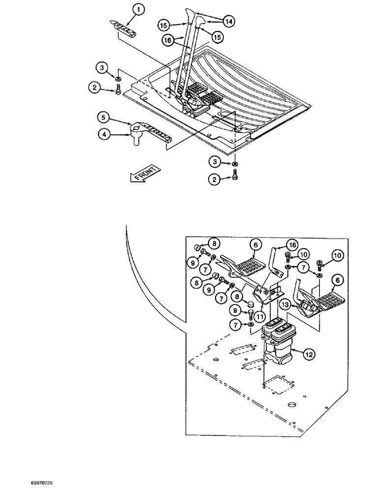 Схема запчастей Case 9045B - (9-048) - TRACK DRIVE CONTROLS, PEDALS AND LEVERS (09) - CHASSIS