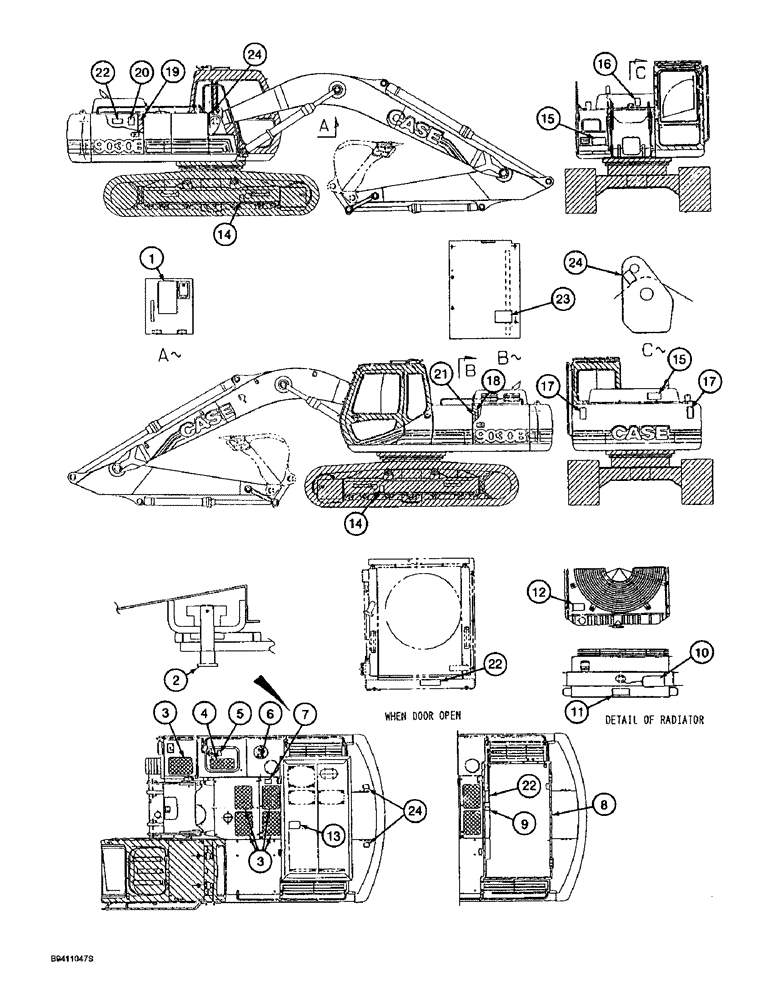 Схема запчастей Case 9030B - (9-136) - DECALS, ENGLISH LANGUAGE, WARNING, DANGER AND MISCELLANEOUS (09) - CHASSIS