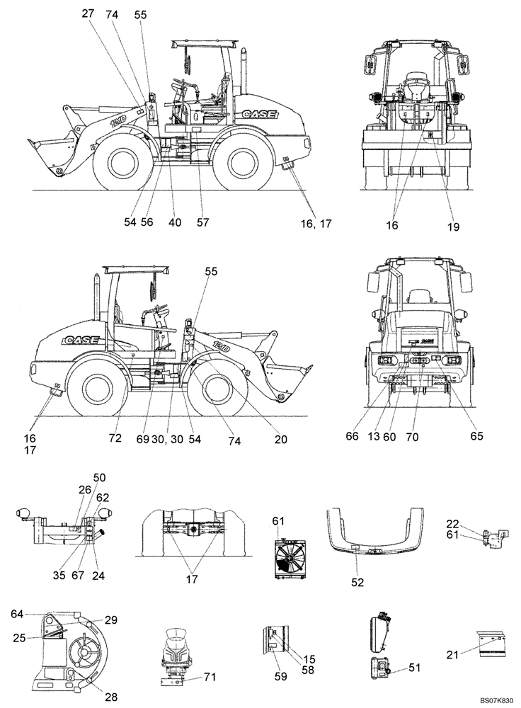 Схема запчастей Case 221D - (91.032[2990420000]) - DECAL KIT CANOPY LOCATION (90) - PLATFORM, CAB, BODYWORK AND DECALS