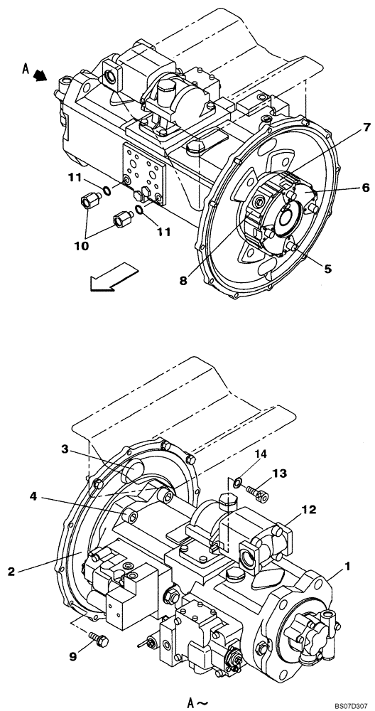 Схема запчастей Case CX240B - (08-004) - PUMP ASSY, HYDRAULIC - WITH AUXILIARY HYDRAULIC - COUPLING (08) - HYDRAULICS